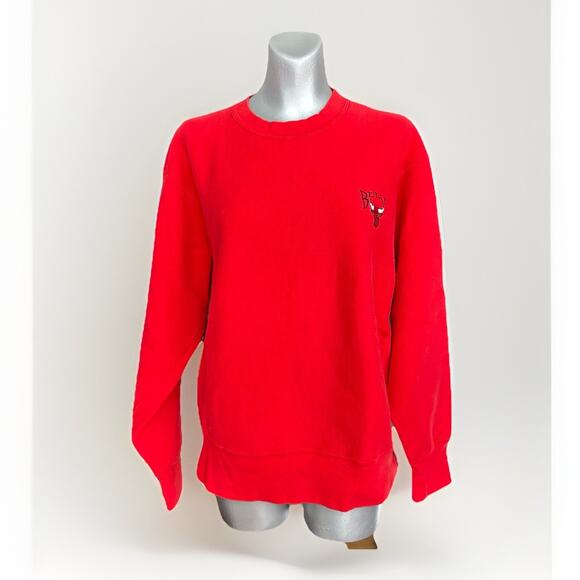 Vintage Chicago Bulls Sweatshirt Lee Nutmeg Mills Embroidered Red Large USA 90s - Picture 5 of 16